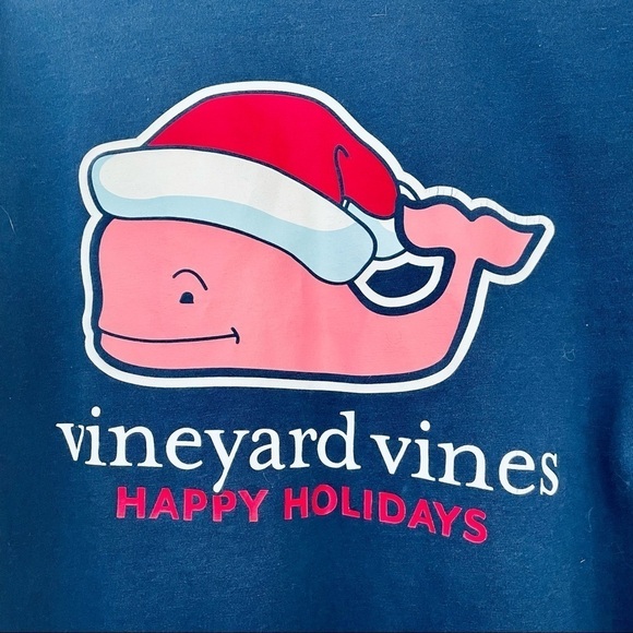 Vineyard Vines Happy Holidays Santa Whale Navy Blue Long Sleeved Tee Large 14 - Picture 8 of 8